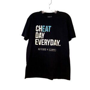 Live Fit "Cheat Day Everyday" Black T-Shirt Medium 100% Cotton USA